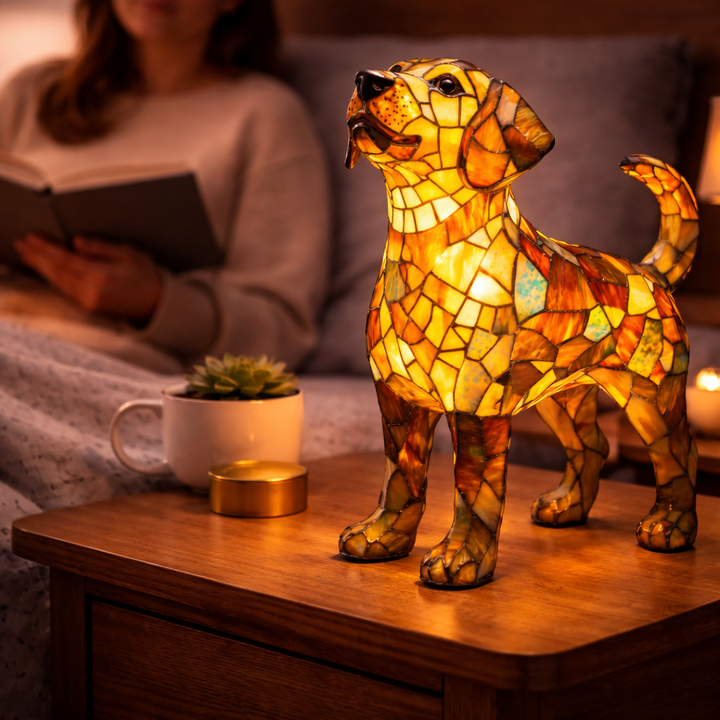Table Lamp colorful Stained Glass Dog LED Decorative Night Light