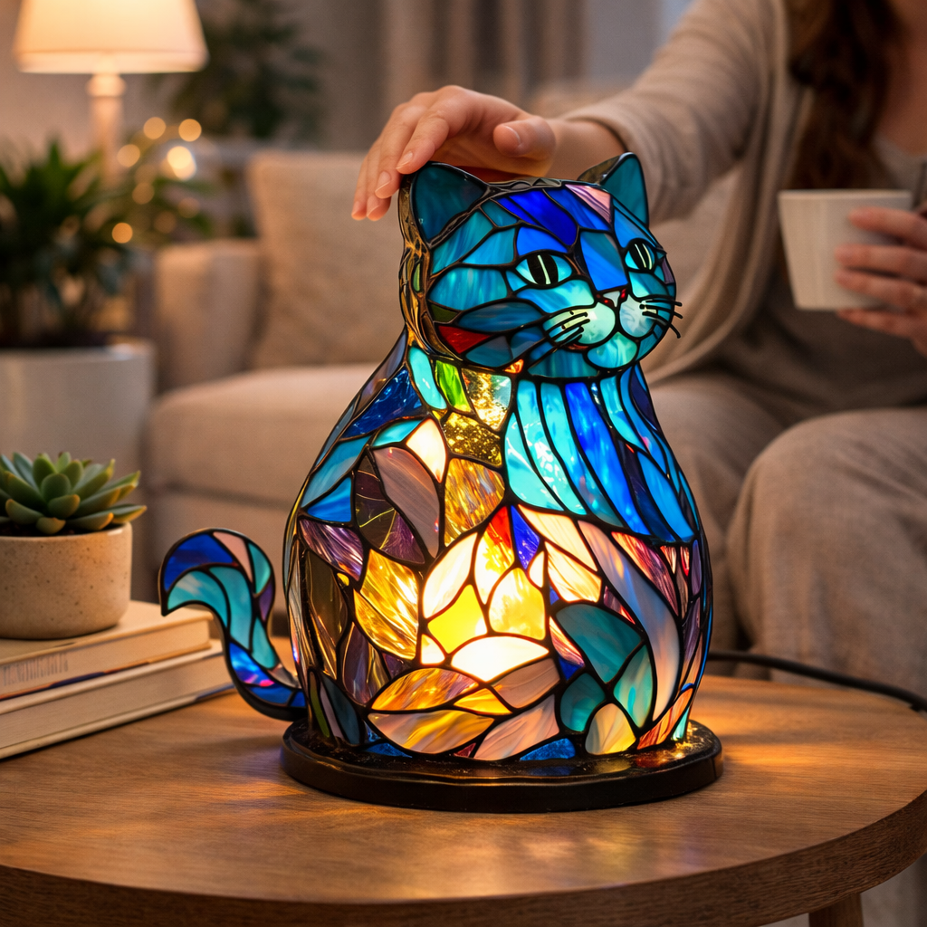 Table Lamp Animal LED Accent Light Stained Glass Style Decor