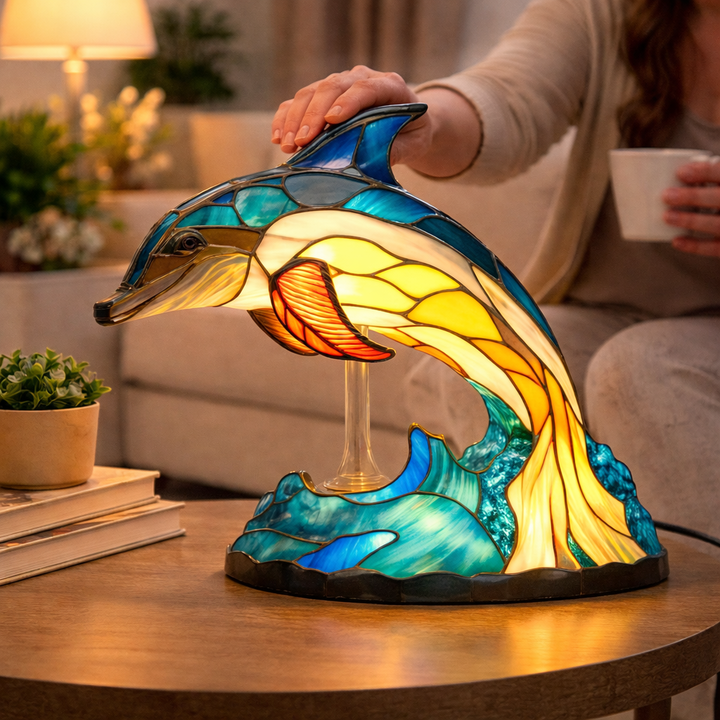 Table Lamp Animal LED Accent Light Stained Glass Style Decor
