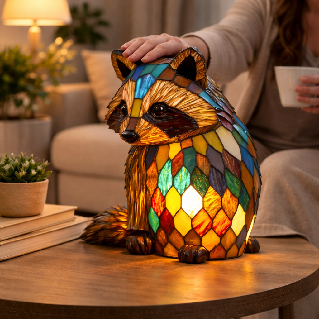 Table Lamp Animal LED Accent Light Stained Glass Style Decor