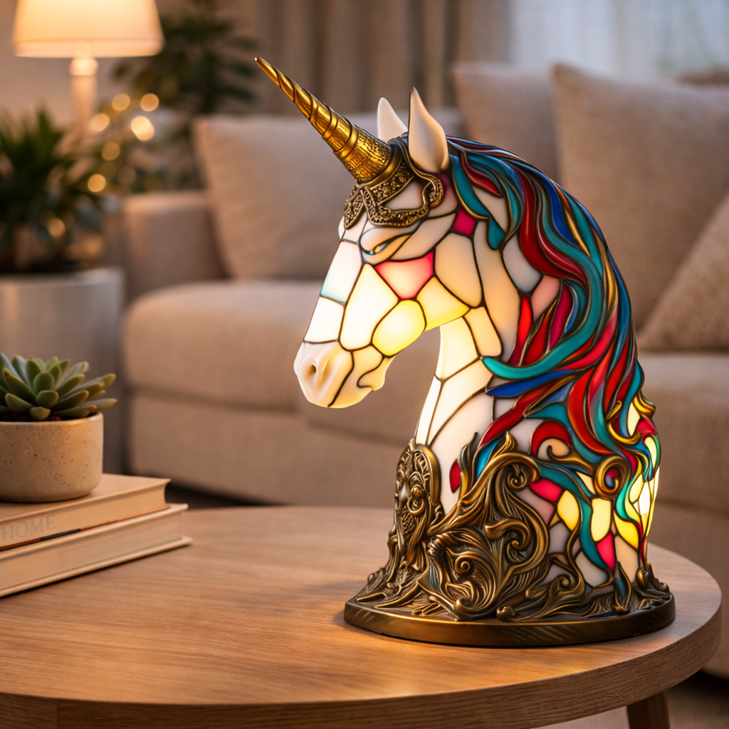 Table Lamp Animal LED Accent Light Stained Glass Style Decor