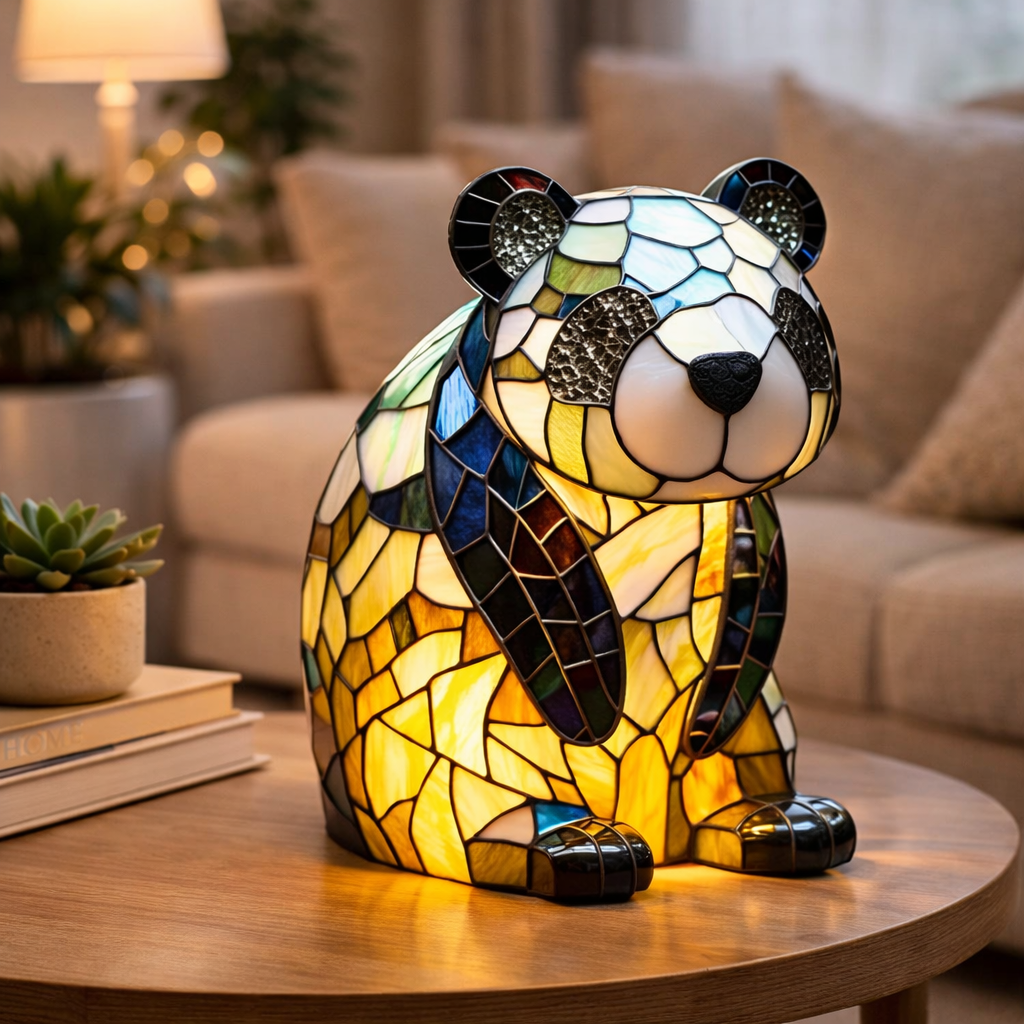 Table Lamp Animal LED Accent Light Stained Glass Style Decor