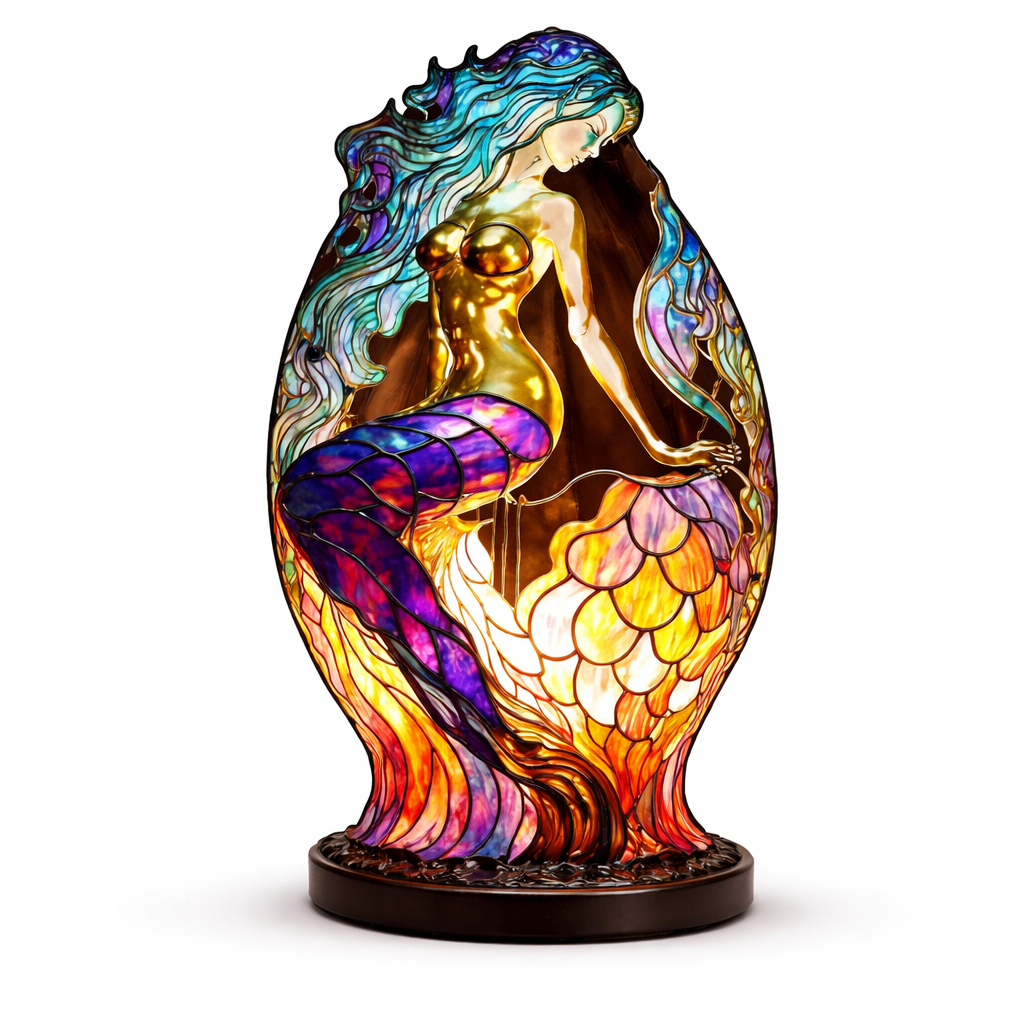 Table Lamp Animal LED Accent Light Stained Glass Style Decor