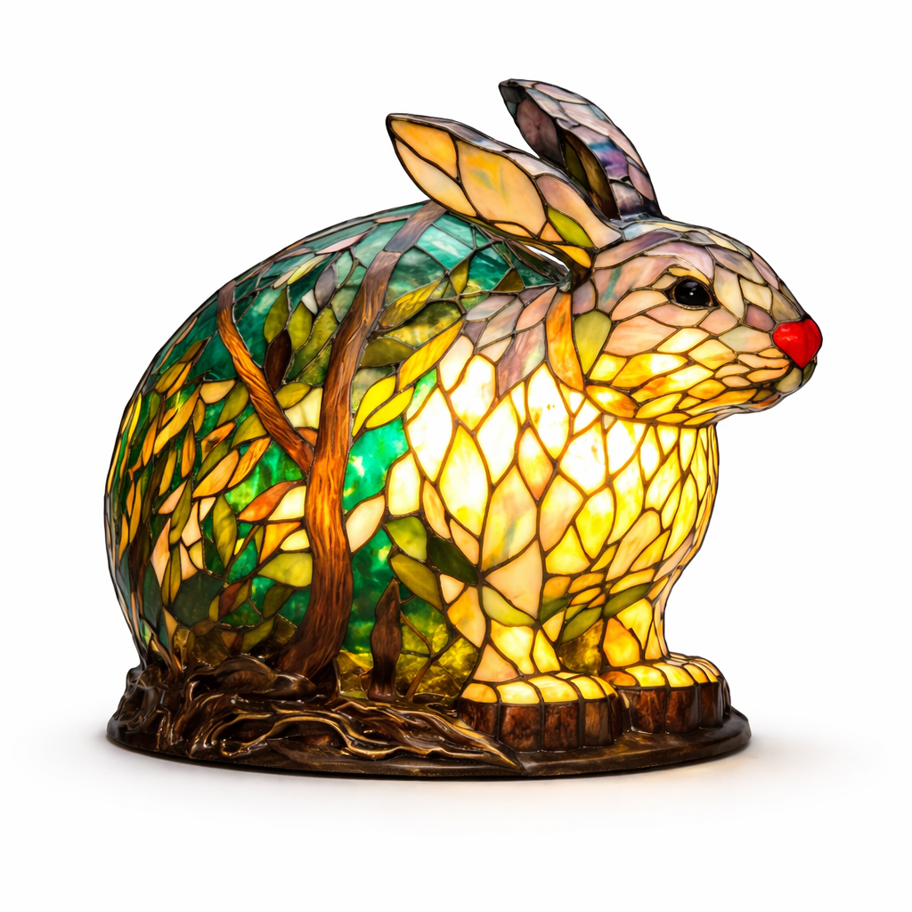 Table Lamp Animal LED Accent Light Stained Glass Style Decor