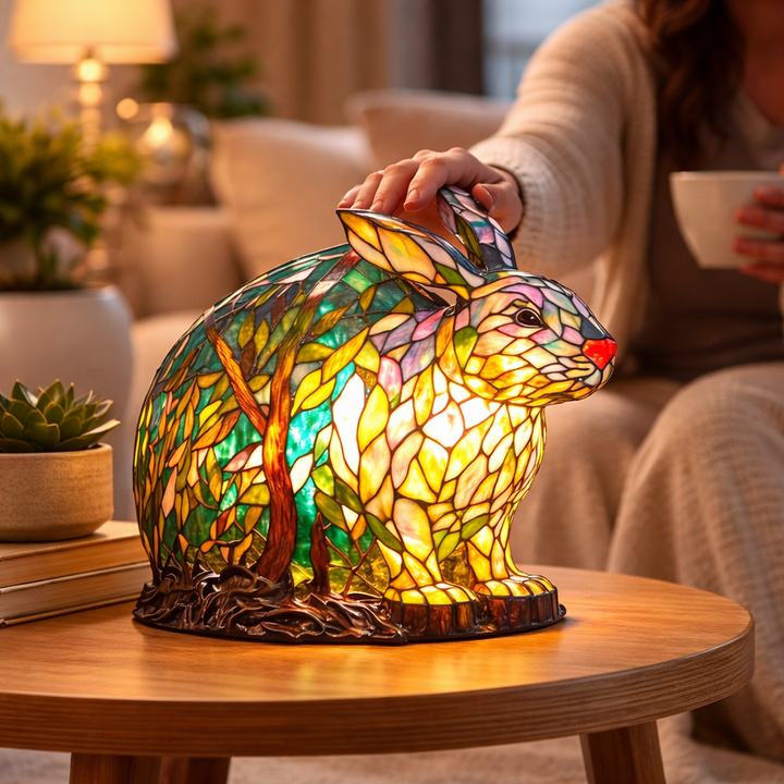 Table Lamp Animal LED Accent Light Stained Glass Style Decor