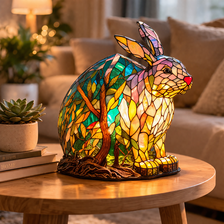 Table Lamp Animal LED Accent Light Stained Glass Style Decor