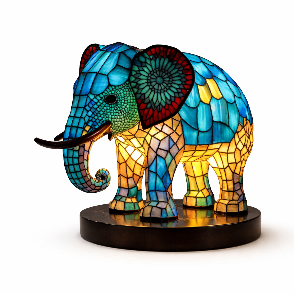 Table Lamp Animal LED Accent Light Stained Glass Style Decor