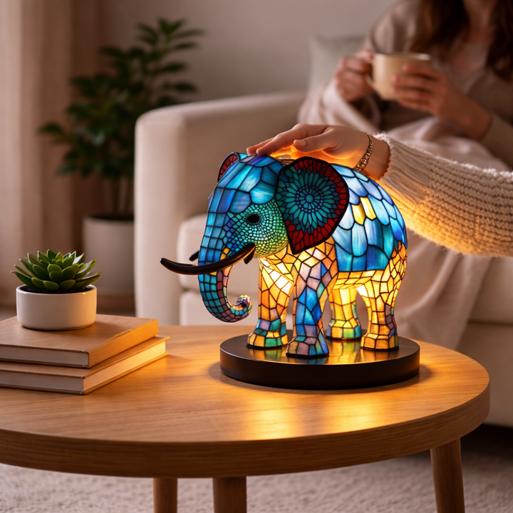 Table Lamp Animal LED Accent Light Stained Glass Style Decor