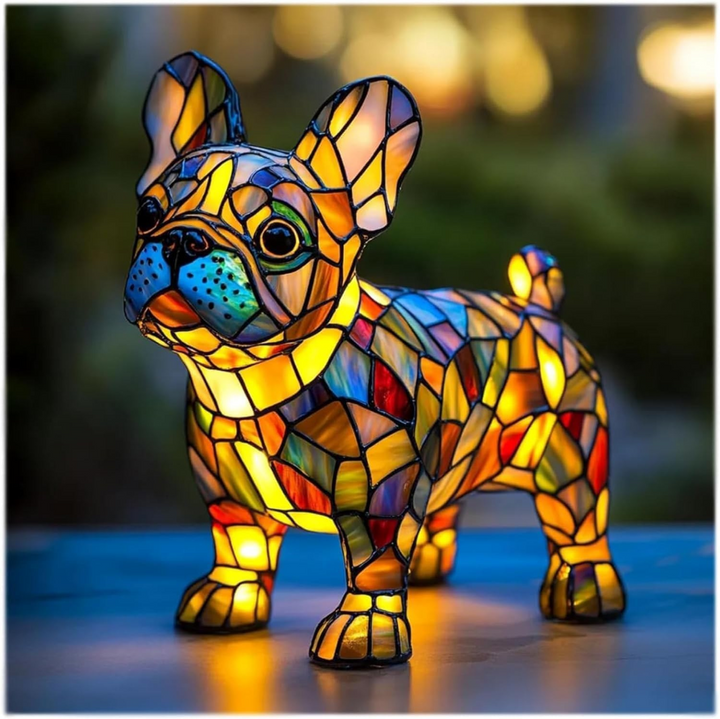 Table Lamp Dog LED Night Light Stained Glass Style Bedroom