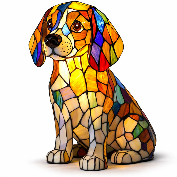 Table Lamp Stained Glass Dog LED Night Light Decorative Desk Lamp