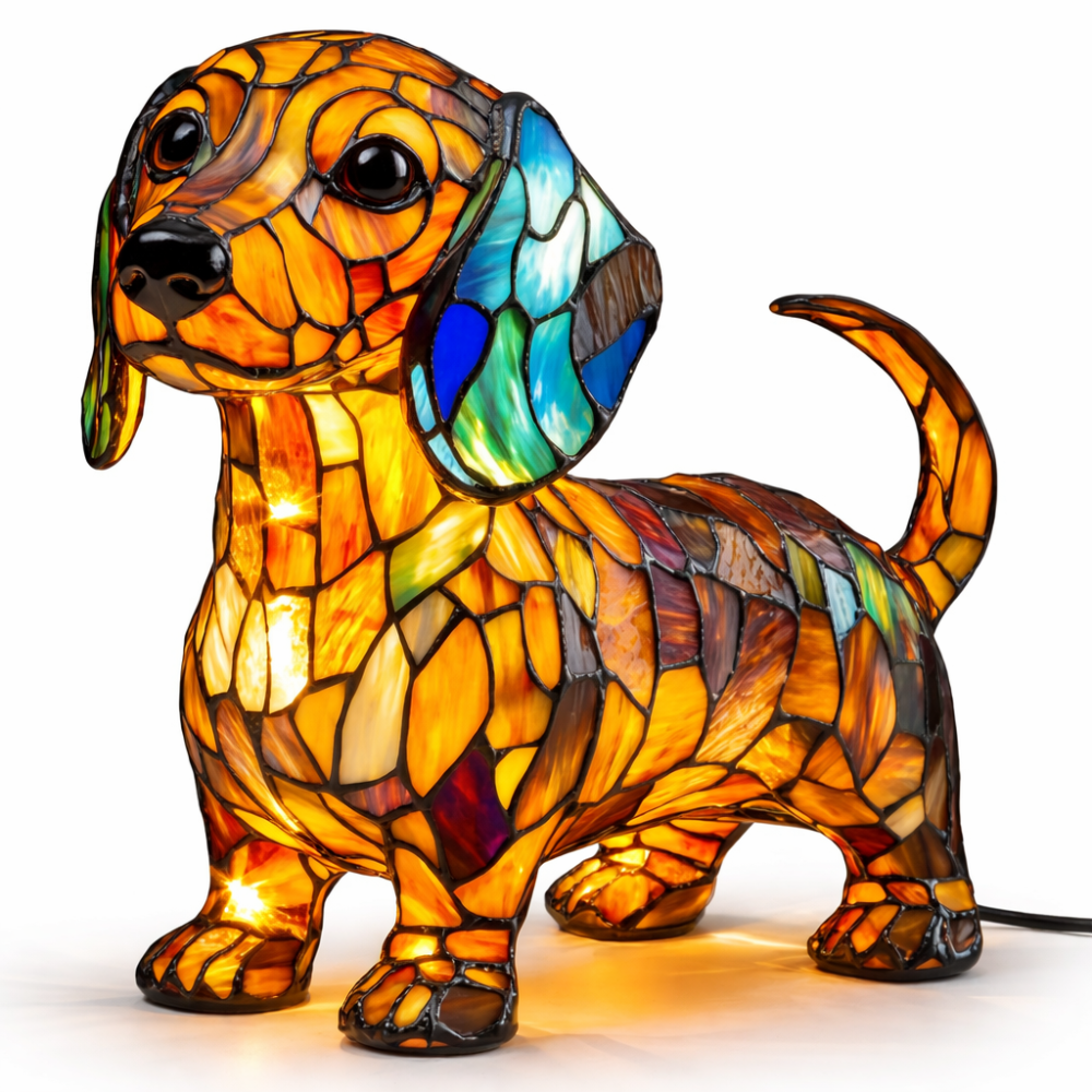 Table Lamp Stained Glass Dog LED Night Light Decorative Desk Lamp