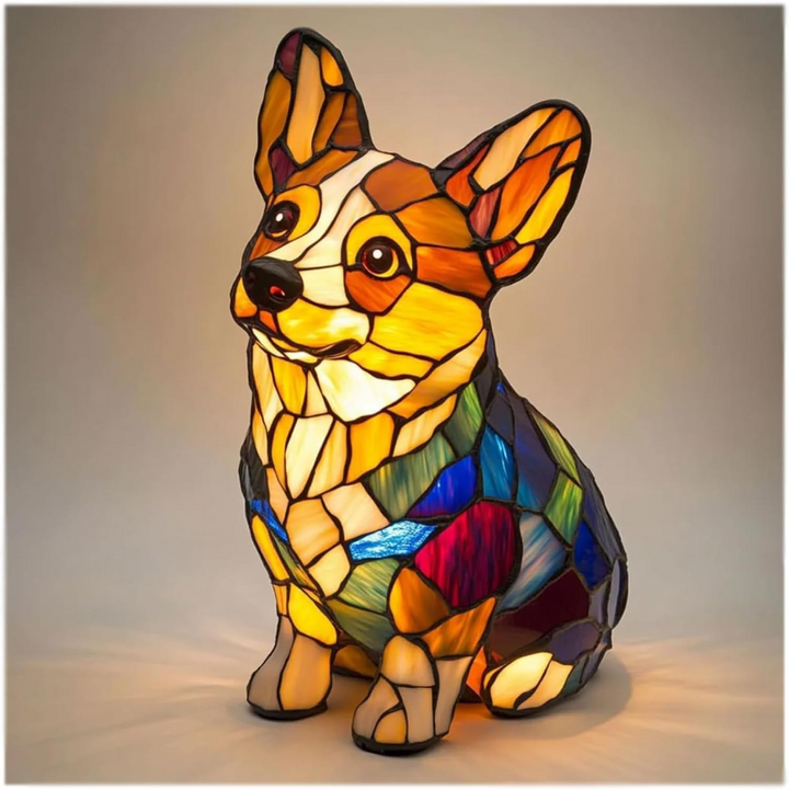 Table Lamp Stained Glass Dog LED Night Light Decorative Desk Lamp