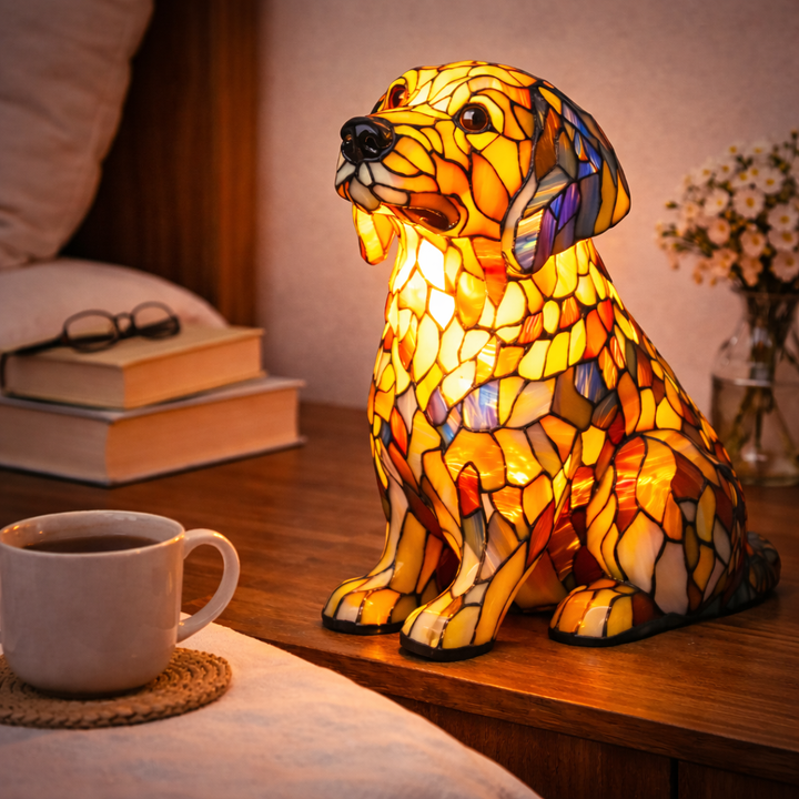 colorful Dog Table Lamp Stained Glass LED Night Light Bedroom