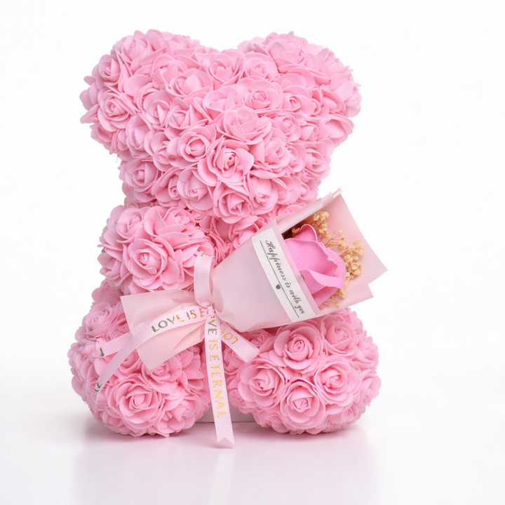 Table Decor Rose Bear Artificial Flower Gift Valentine Display