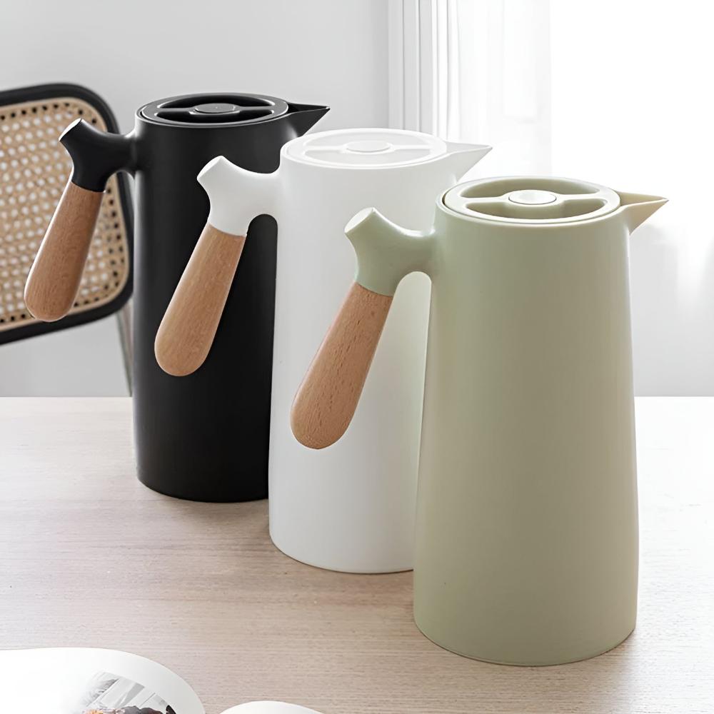 Thermal Carafe Insulated Wood Handle Beverage Server