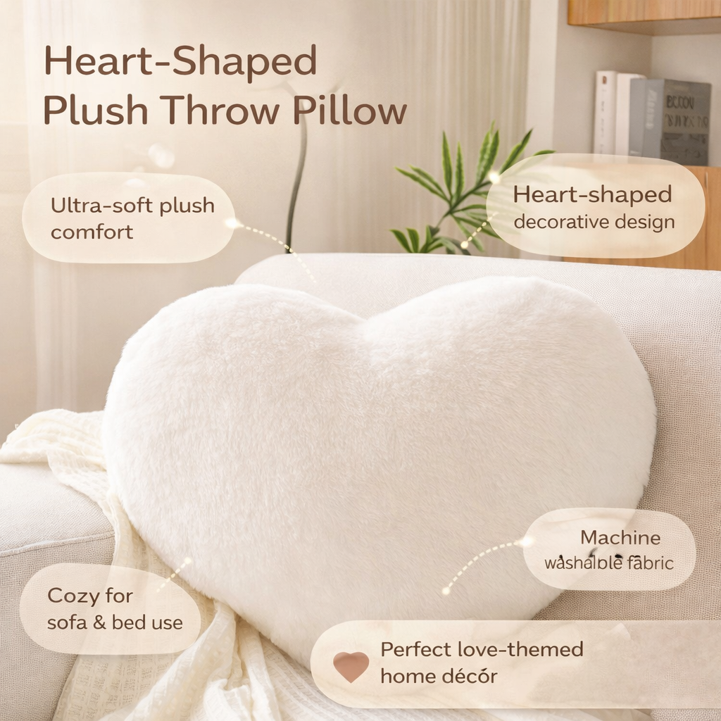 Throw Pillow Heart Shaped Plush Decorative Sofa Cushion