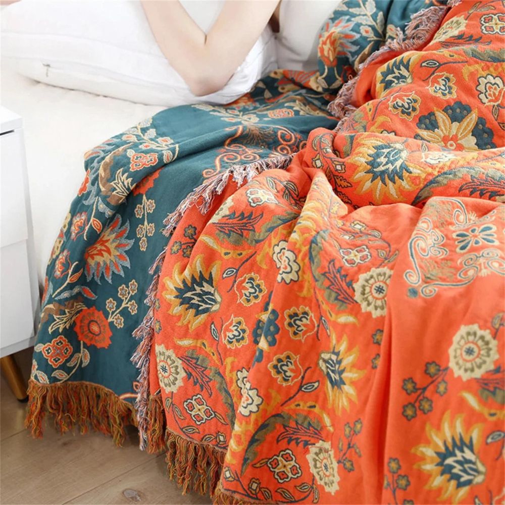 Throw Blanket Reversible Cotton Gauze Floral Sofa Bed Cover