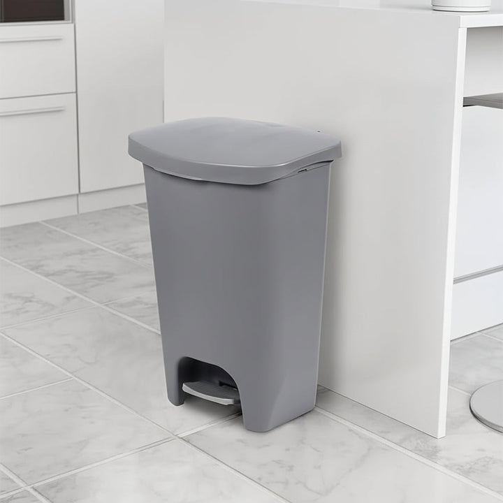 13 Gallon White Kitchen Trash Can Step Pedal Odor Protection