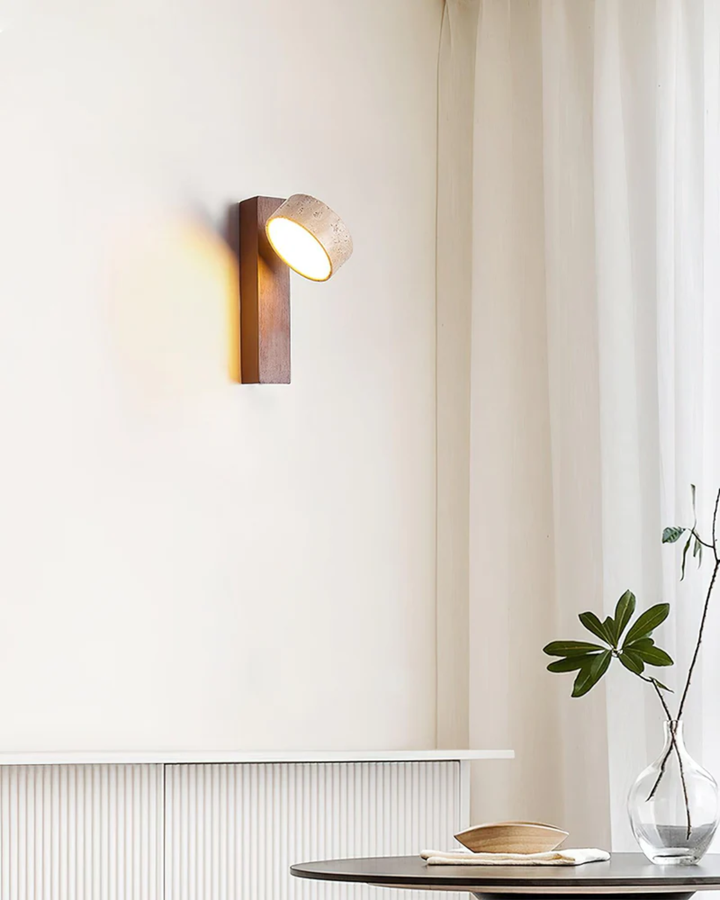 Travertine Wall Lamp | Modern Stone &amp; Wood Sconce