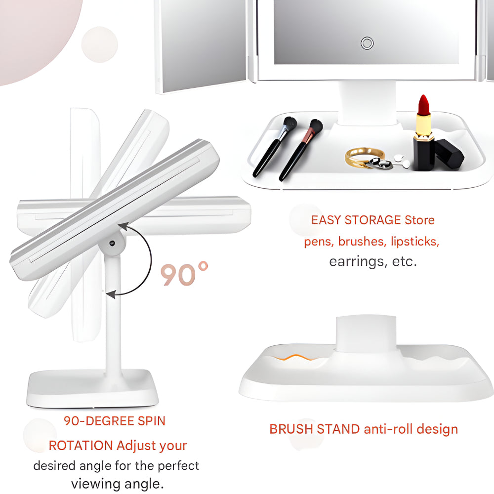 Vanity Mirror LED Adjustable Lighting Foldable Makeup Stand