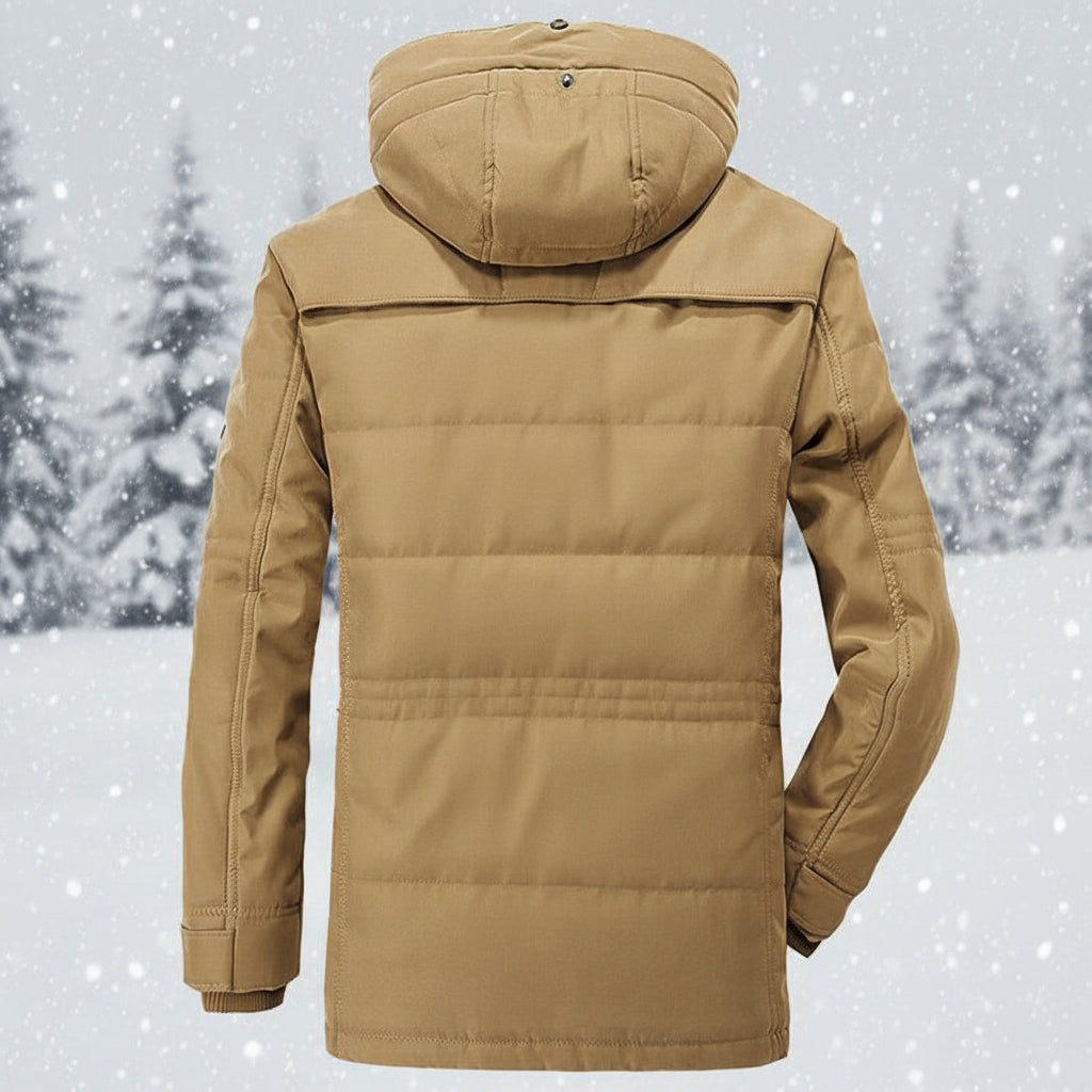 Men Winter Jacket Hooded Lined Parka Coat Windproof Insulated
