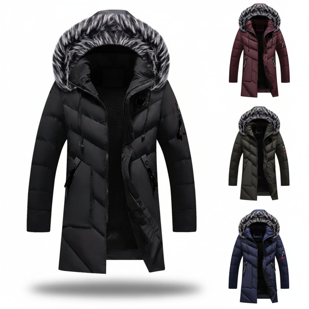 Men Winter Jacket Lined Hooded Cold Weather Coat