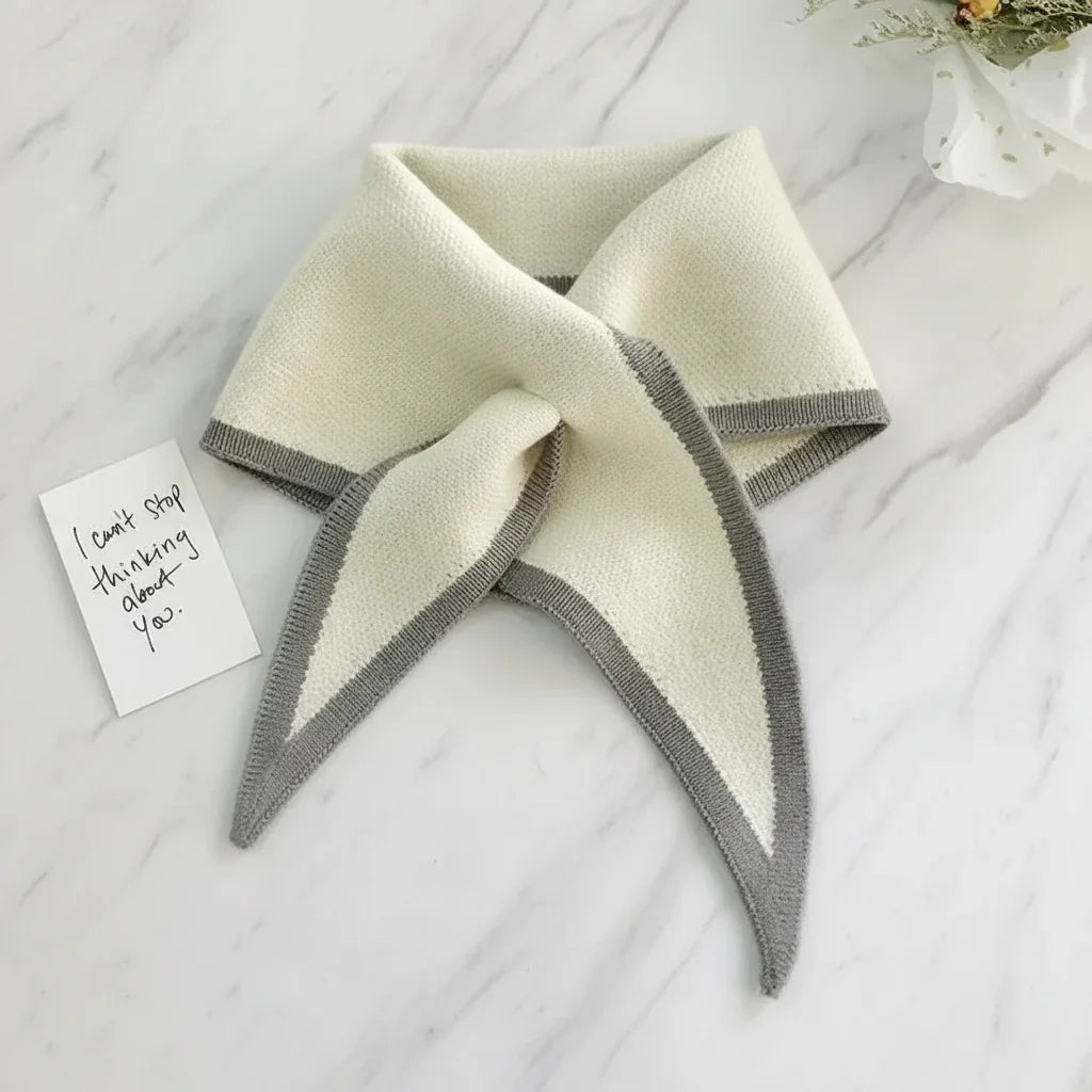 Scarf Retro Contrast Border Lightweight Soft Neck Wrap