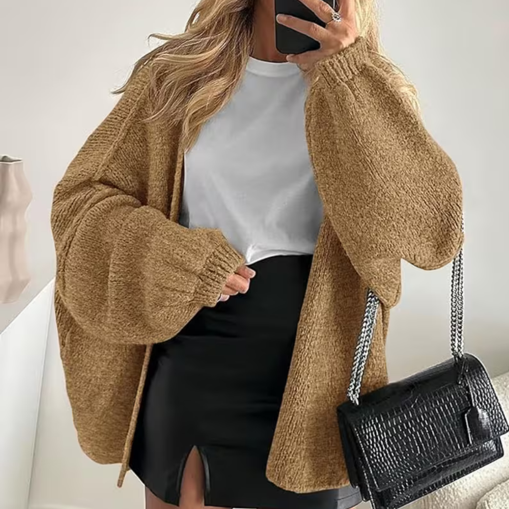 Women Cardigan Oversized Open Front Lantern Sleeve Sweater
