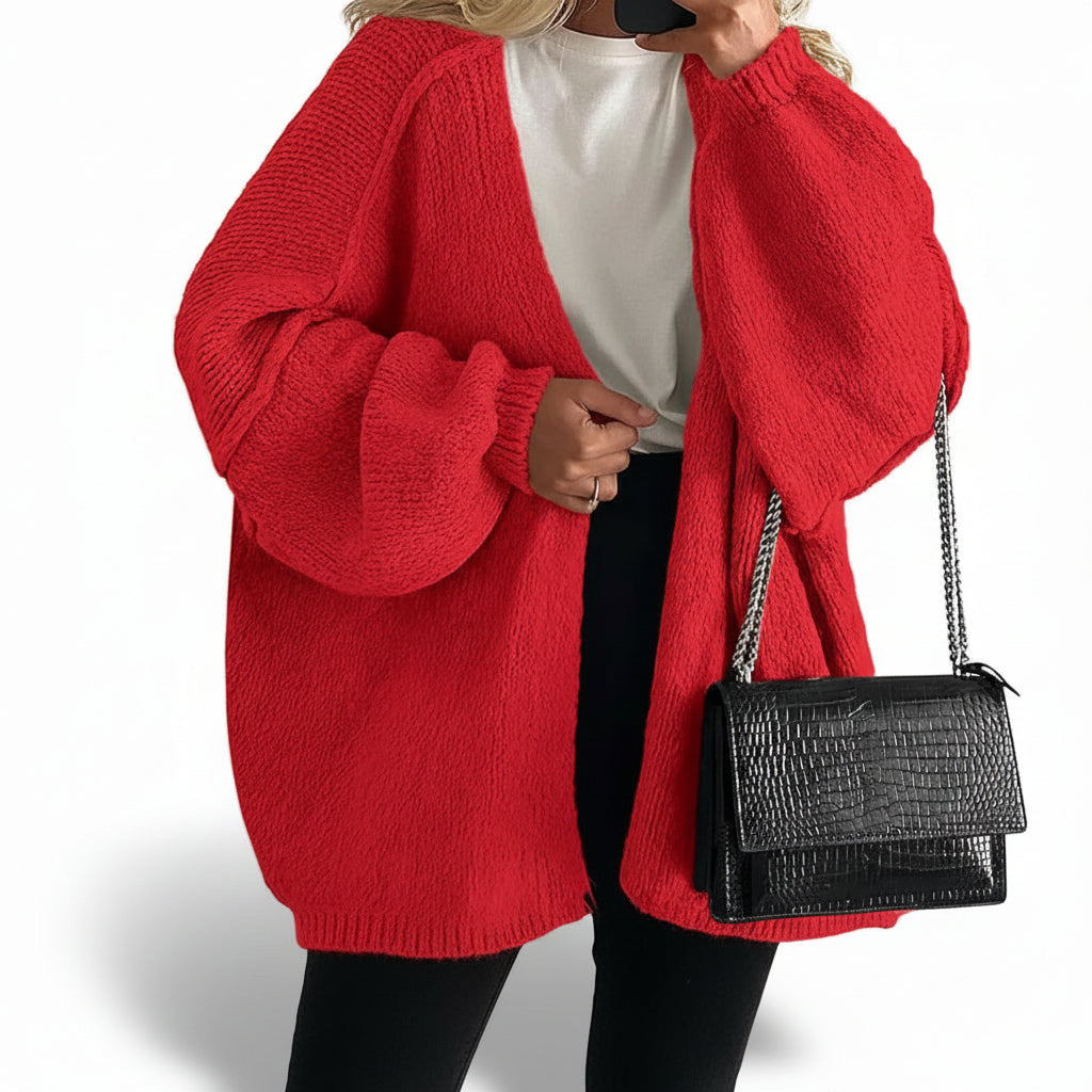 Women Cardigan Oversized Open Front Lantern Sleeve Sweater