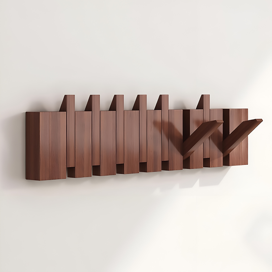 Wall Mounted Coat Rack Wooden Foldable Hook Rack Paneled