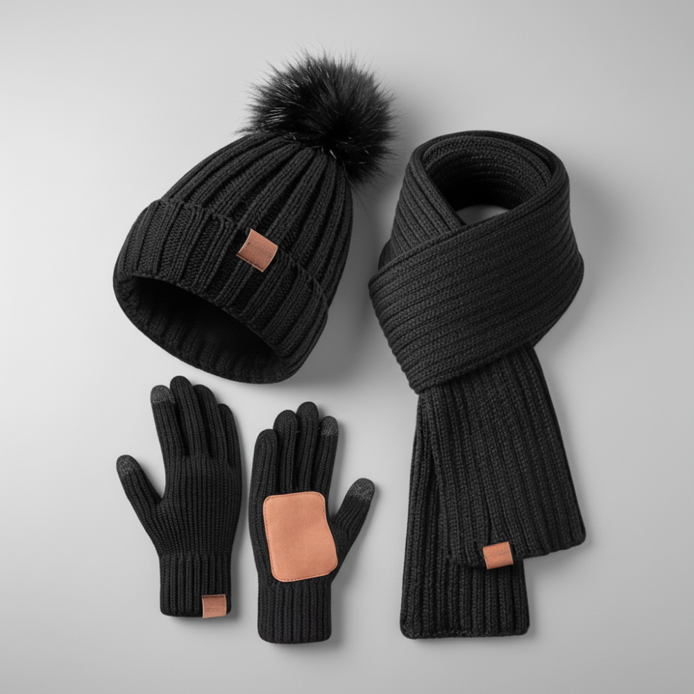 Winter Accessories Knit Hat Scarf Touchscreen Gloves Set