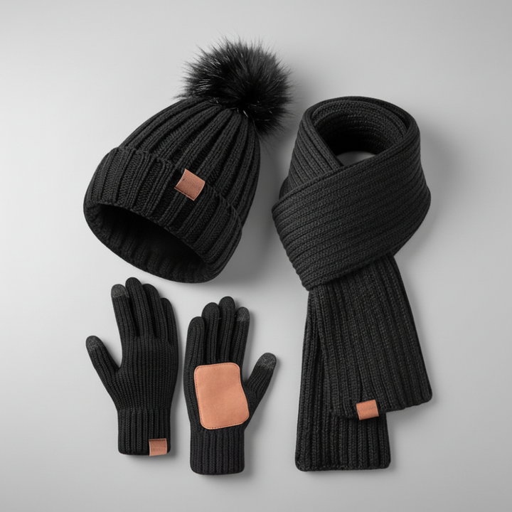 Winter Accessories Knit Hat Scarf Touchscreen Gloves Set