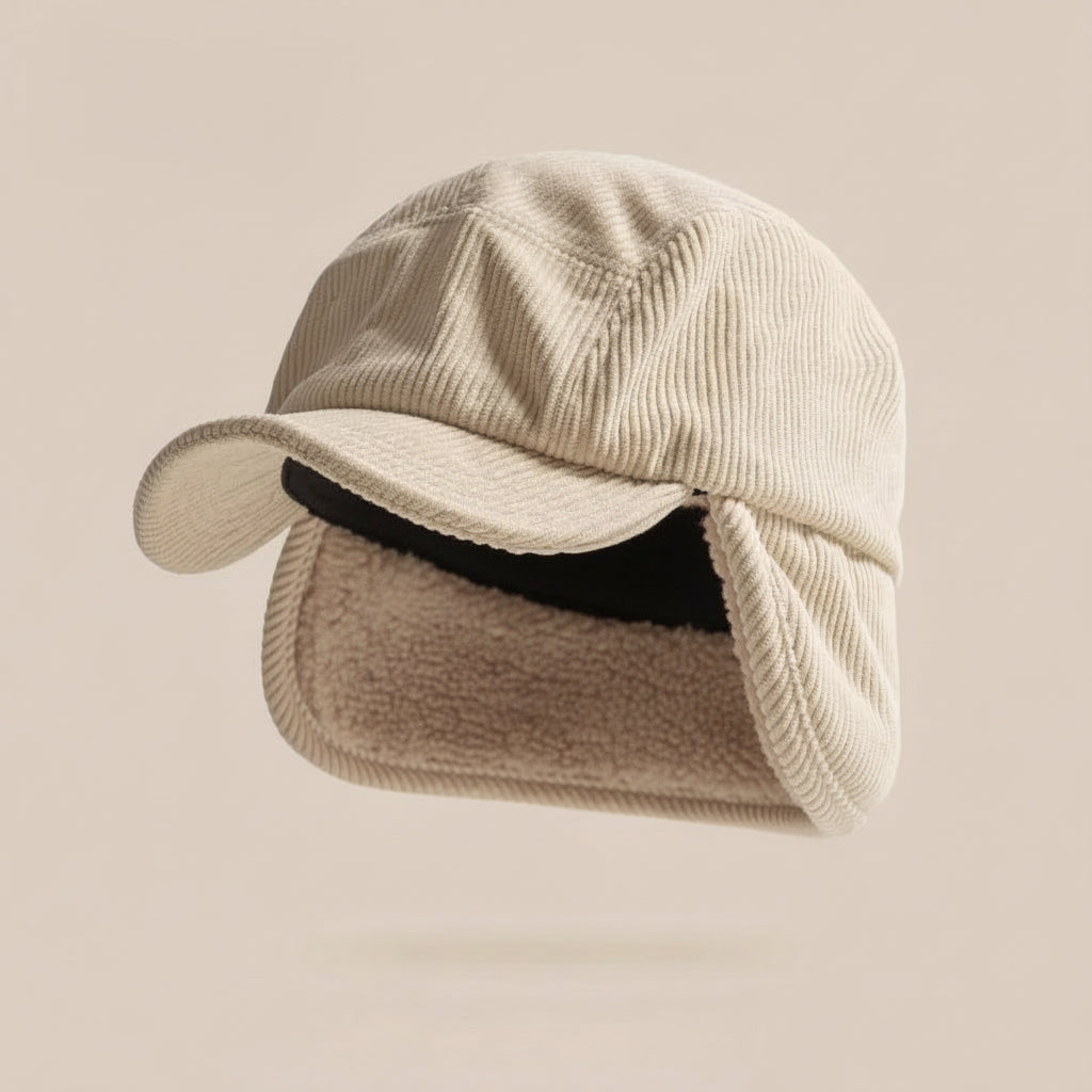 Winter Ear Flap Cap Ribbed Knit Polar Fleece Unisex