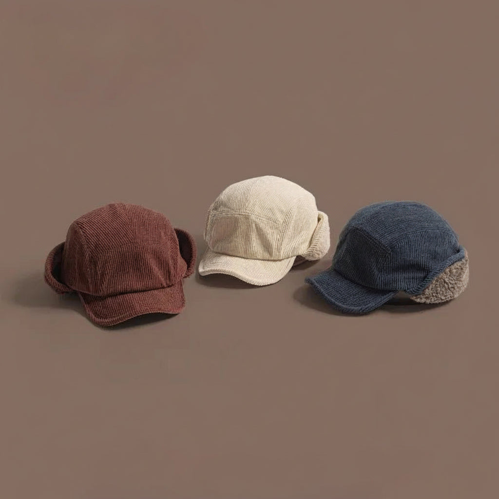 Winter Ear Flap Cap Ribbed Knit Polar Fleece Unisex