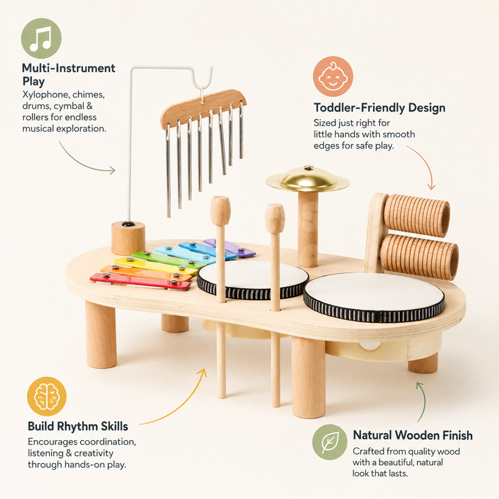 Wooden Toddler Music Set Exploration Play Station