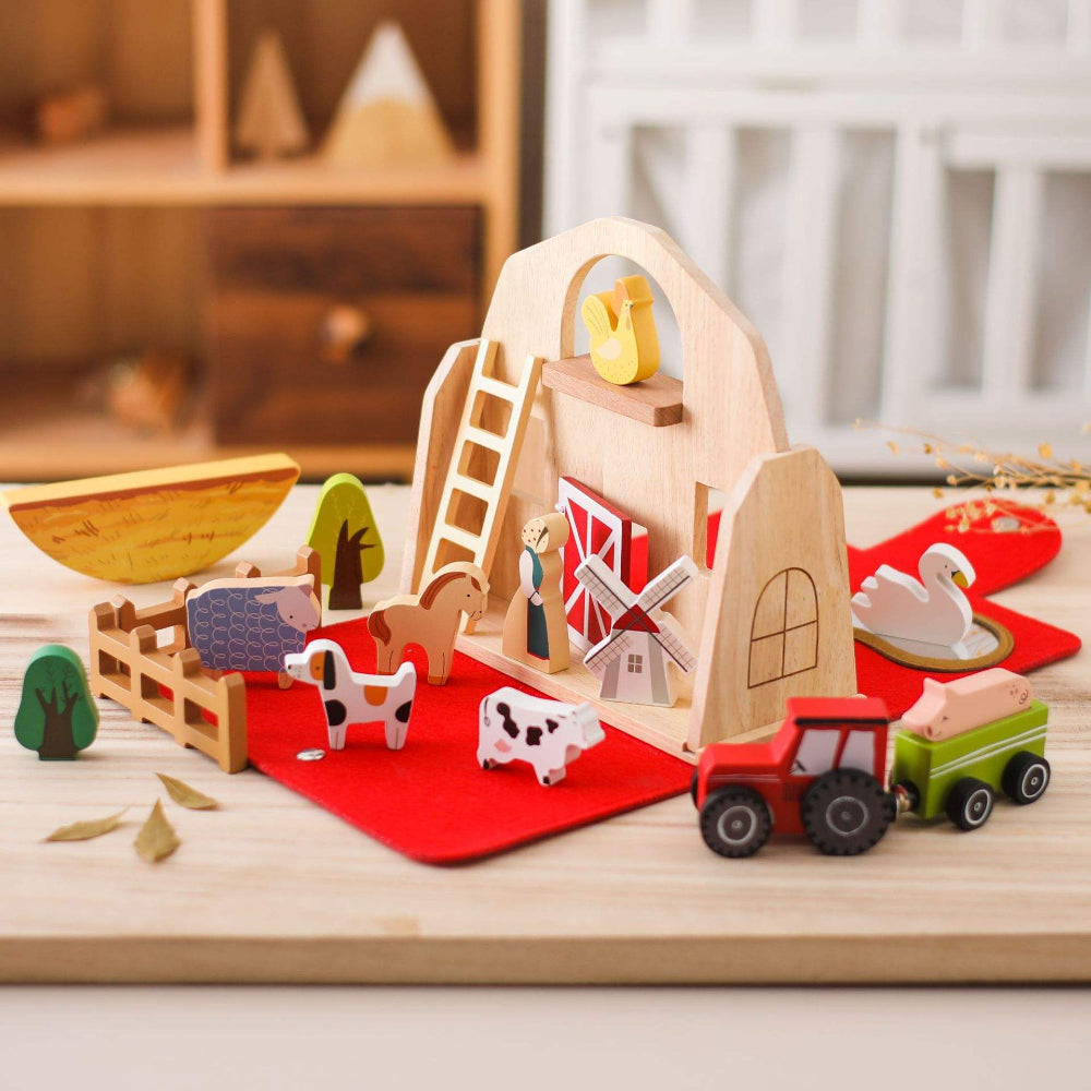 Wooden Toys Farm Set Toddler Travel Wooden