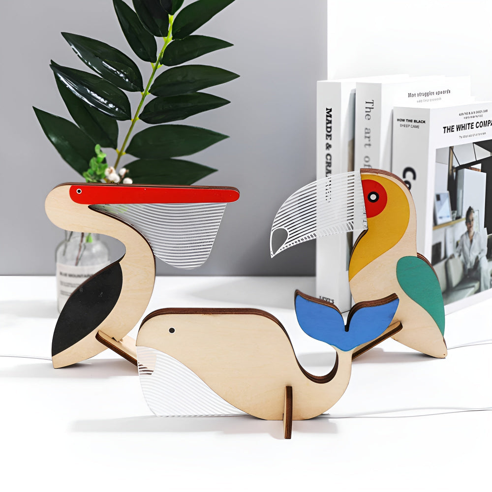 Animal Table Lamp Wooden LED Night Light Kids Room Decor