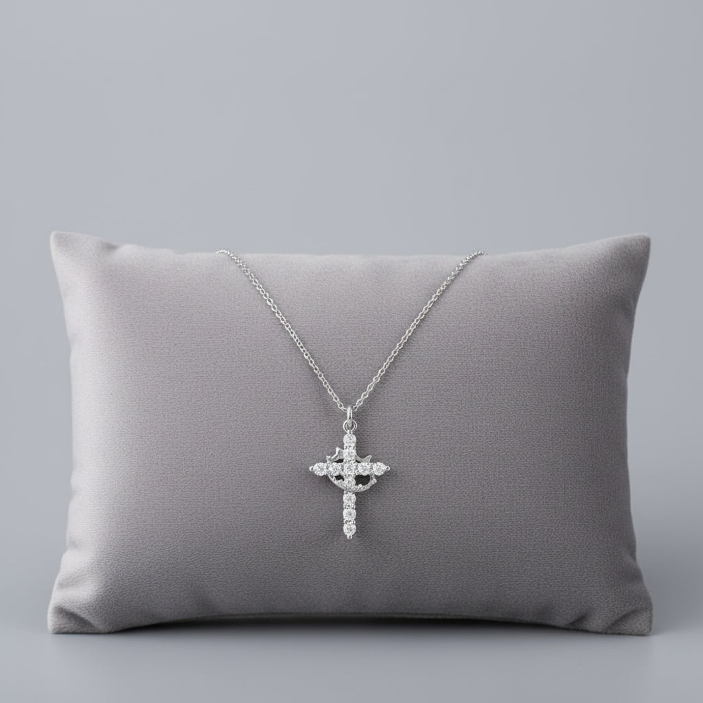 Cross Necklace Crown Pendant Gold Silver Faith jewelry