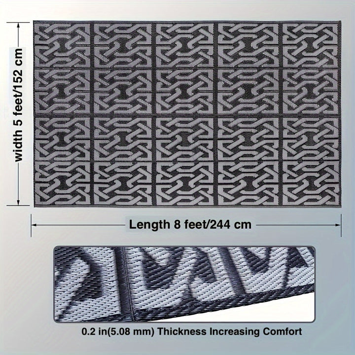 Reversible Outdoor Rug | Black &amp; gray Modern Patio Mat
