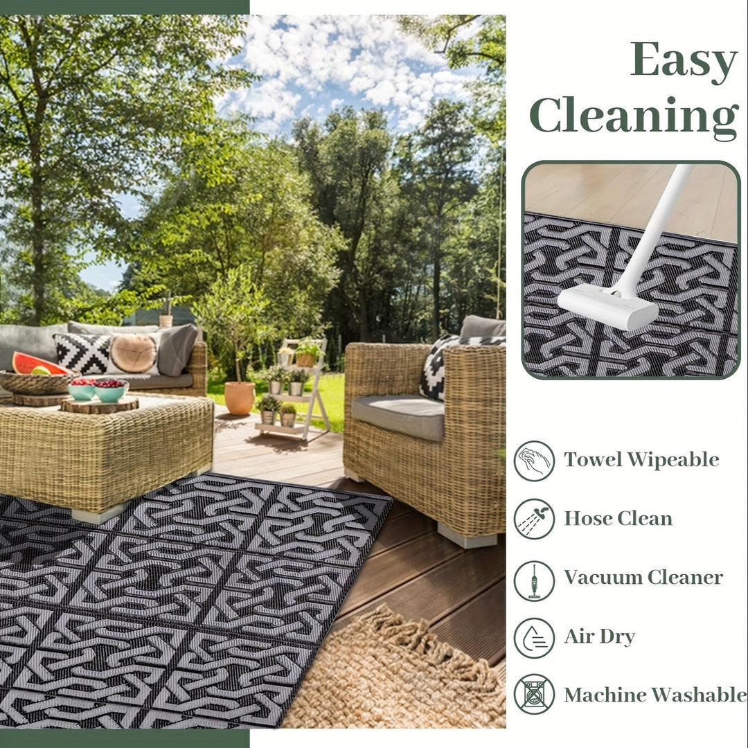 Reversible Outdoor Rug | Black &amp; gray Modern Patio Mat