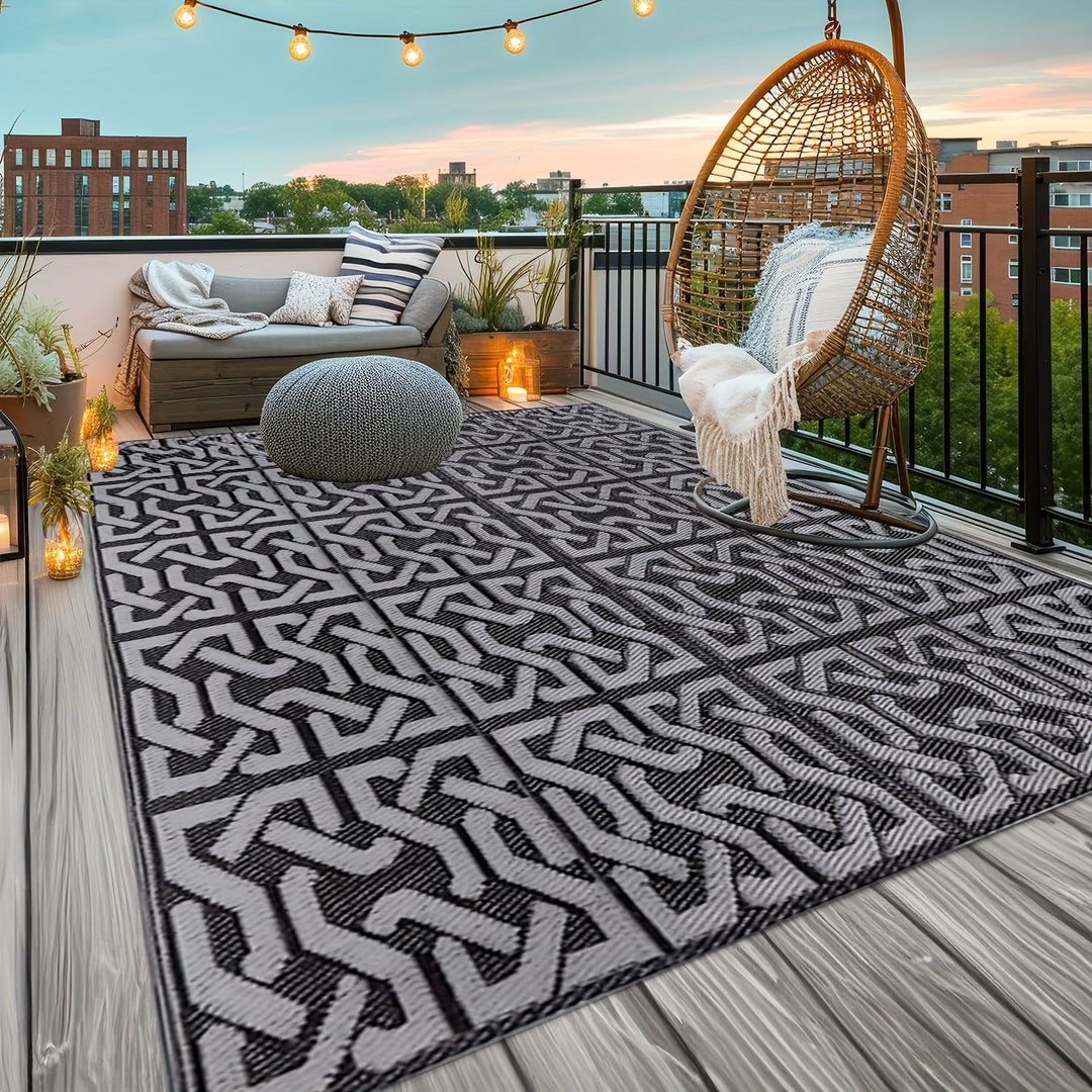 Reversible Outdoor Rug | Black &amp; gray Modern Patio Mat