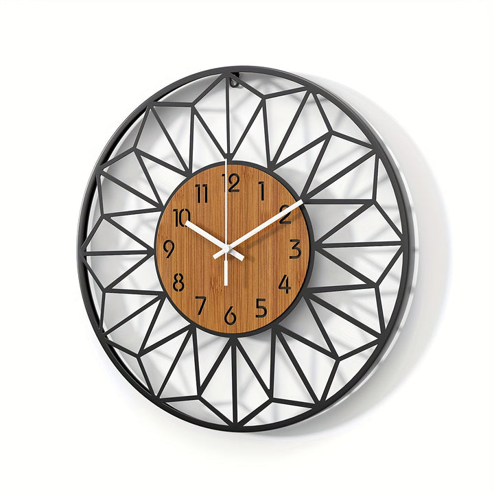 Modern Metal Wall Clock | Wood Grain Centre Design