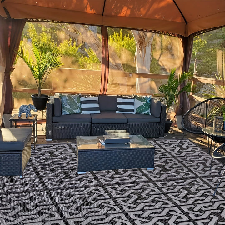 Reversible Outdoor Rug | Black &amp; gray Modern Patio Mat