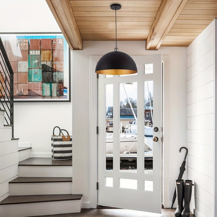 Vintage Industrial Dome Pendant Light | Black &amp; Gold Iron Shade