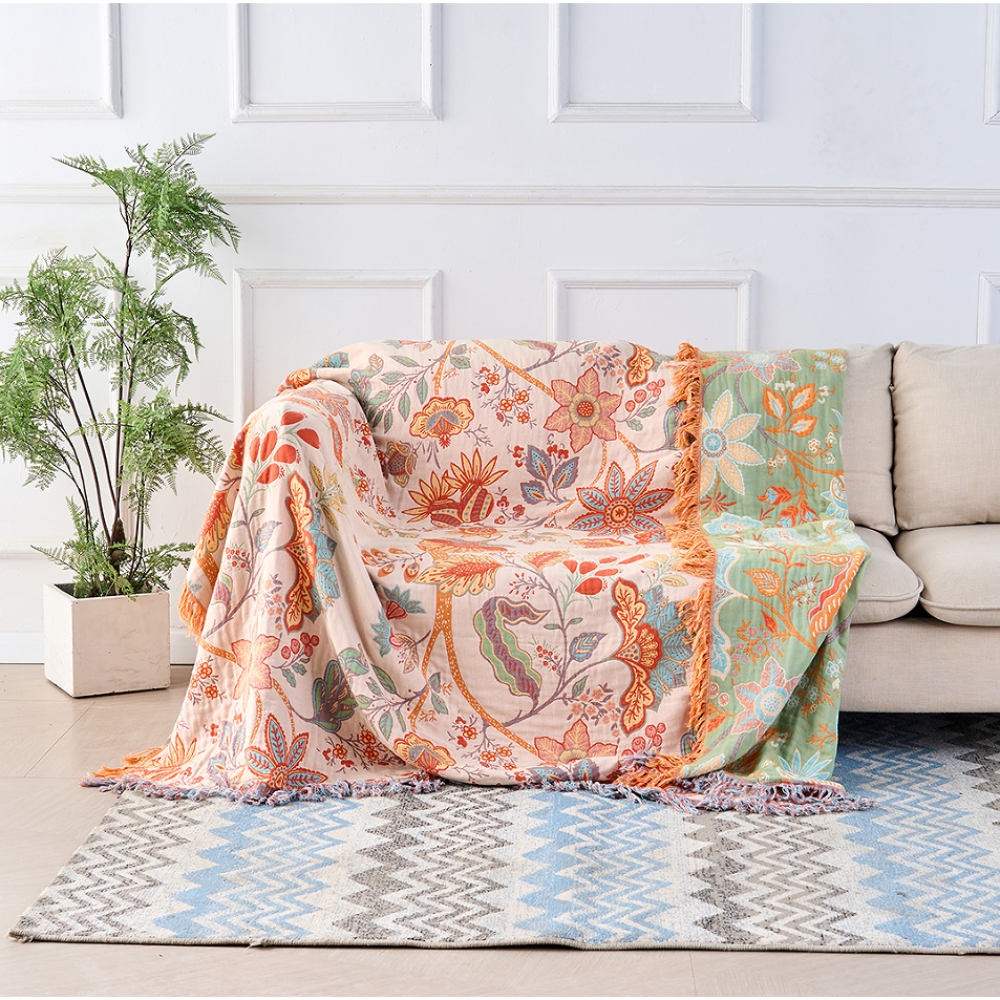Blanket Throw Fringe Floral Boho Blanket