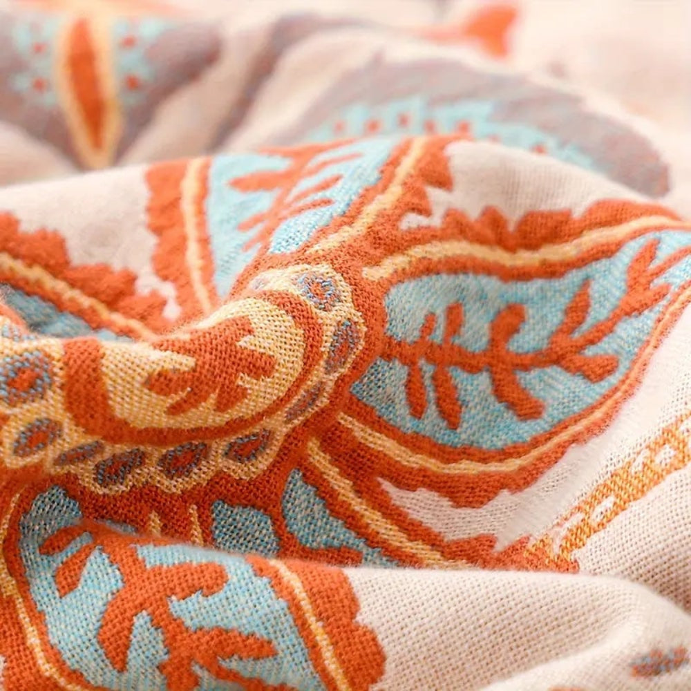 Blanket Throw Fringe Floral Boho Blanket