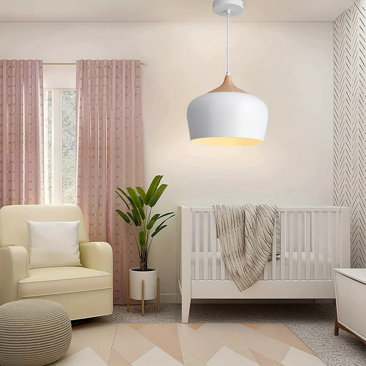 Modern Scandinavian Pendant Light | Iron &amp; Wood Grain Design