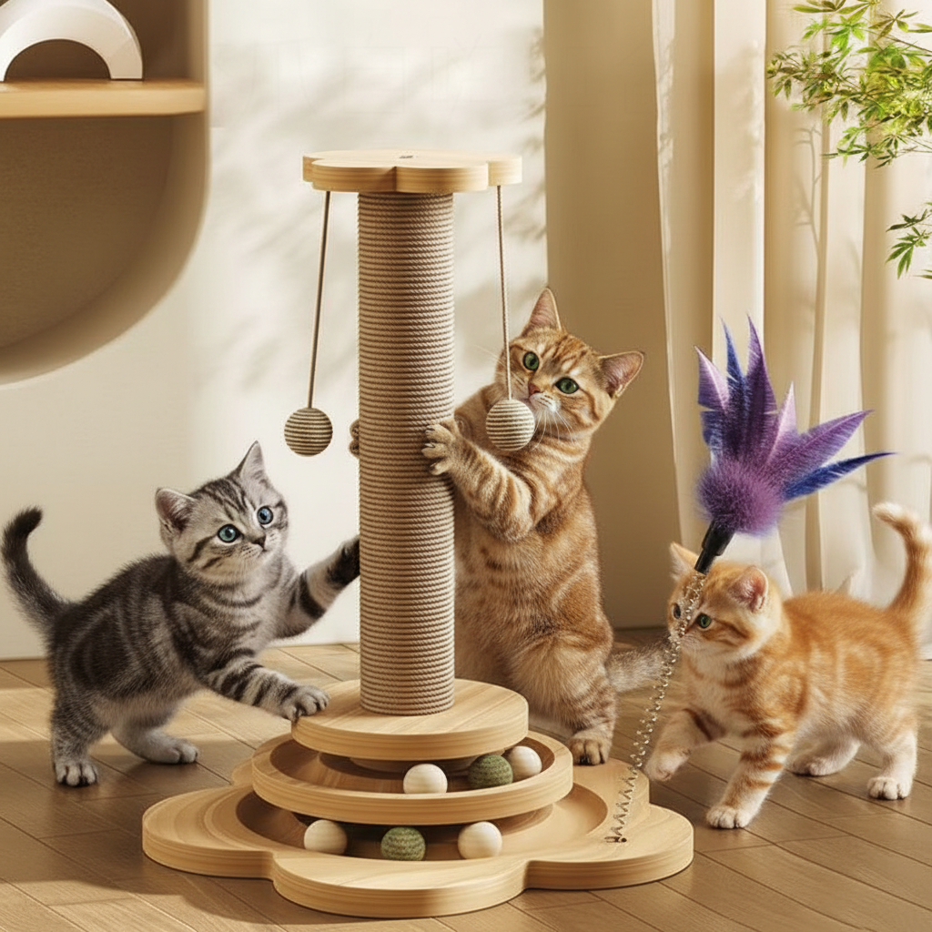 Cat Scratching Post Interactive Toy Fun Activity Center