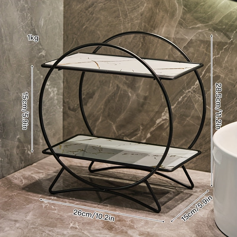 Double-Tiered Bathroom Organiser with Cat Ear Base | Stylish Metal Cosmetic &amp; Skincare Shelf