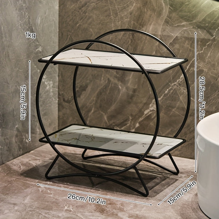 Double-Tiered Bathroom Organiser with Cat Ear Base | Stylish Metal Cosmetic &amp; Skincare Shelf
